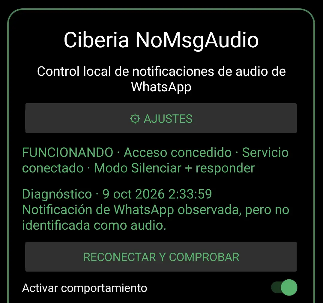Pantalla principal de NoMsgAudio