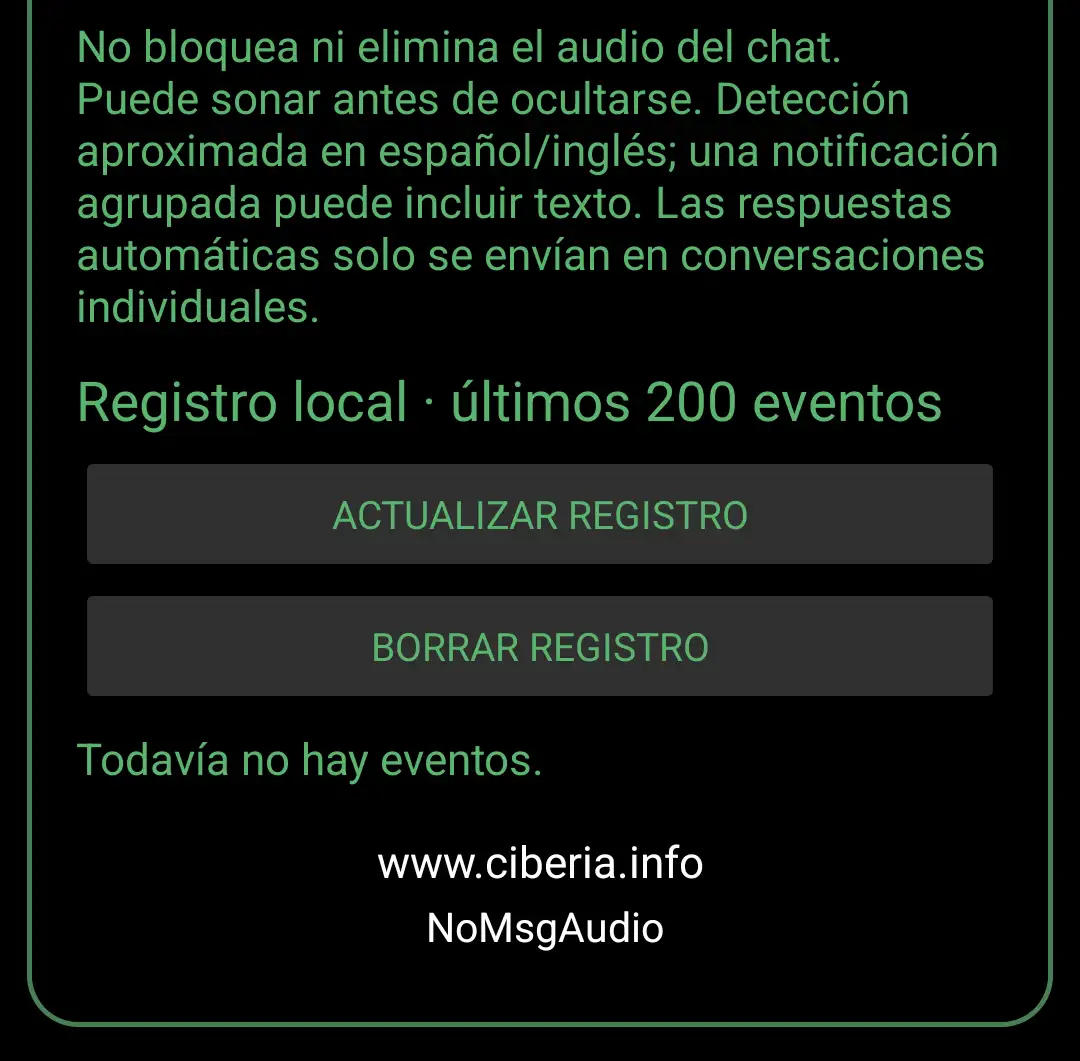 Registro local y diagnóstico de NoMsgAudio